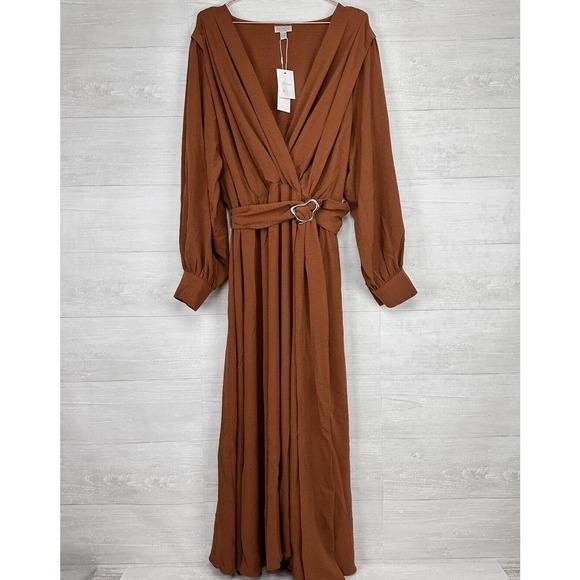 Refinity City Chic Ellie Maxi Dress Size XXL/24 Faux Wrap Brown Long Sleeve Fall - Picture 15 of 16